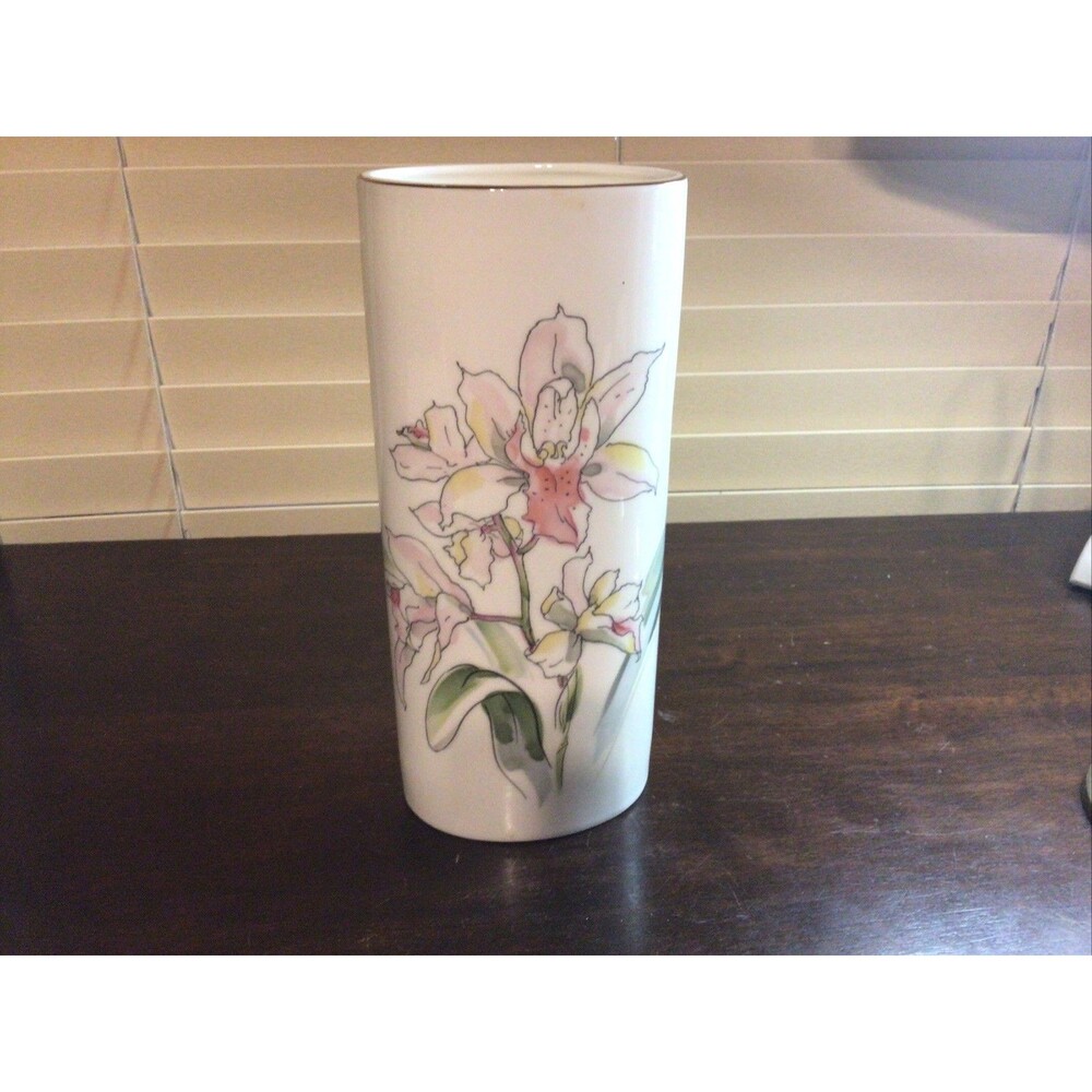 Vintage Japanese with Porcelain Vase with Hand Painted Gold Trim 9.75”